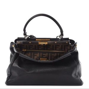 FENDI Goatskin Medium Peekaboo Iconic Satchel Black